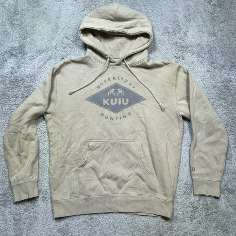 Kuiu Hoodie Mens M Beige Pullover Sweatshirt Outdoor Hunting Spell Out EUC